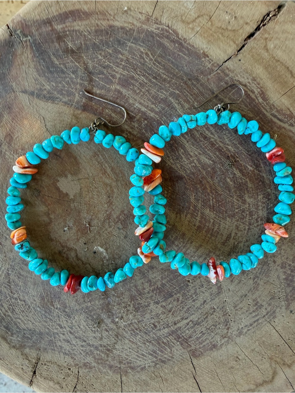 Turquoise and Orange Beaded Hoop Earrings - Women Jewelry